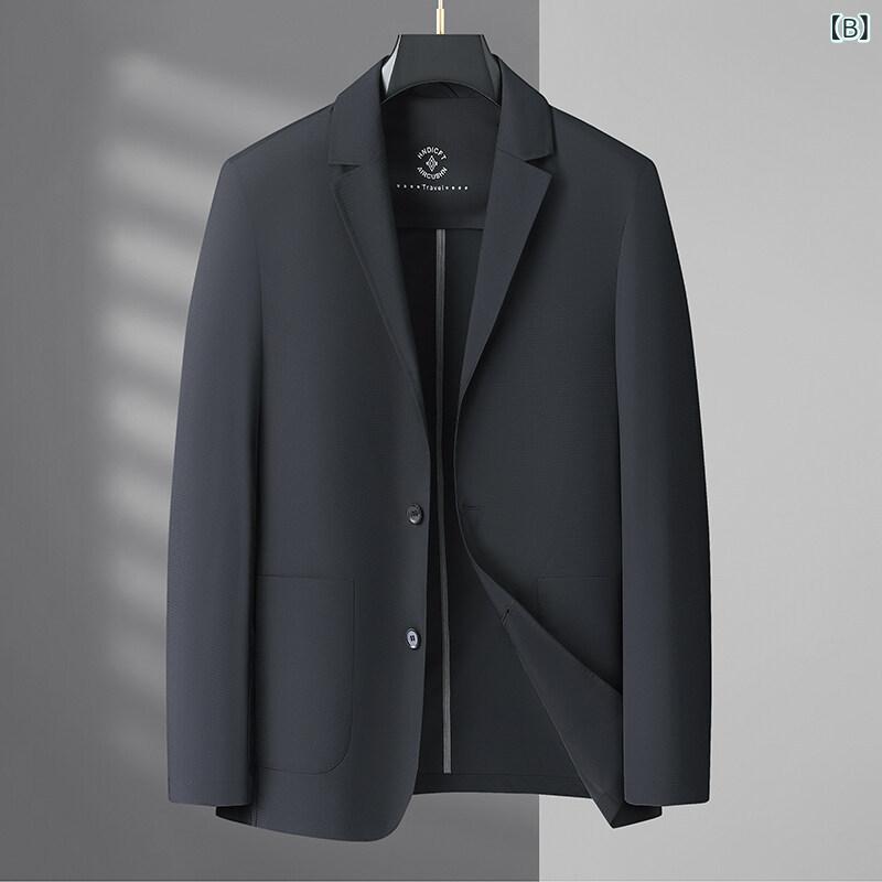 ジャケット メンズ 中年 男性用 接触冷感 通気性 UVカット ポリエステル 形態安定 ビジネス カジュアル 通勤 普段使い スリムフィット シングルブレスト 春秋