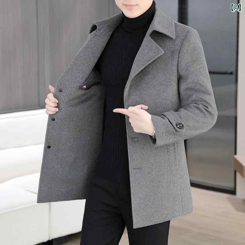 コート メンズ 男性用 中高年 テーラードカラー シングルブレスト ウール メルトン ダブルフェイス 取り外し可能ダウンライナー シンプル レギュラーフィット アウター 春夏 ビジネス オフィス 通勤 グレー ブラック キャメル