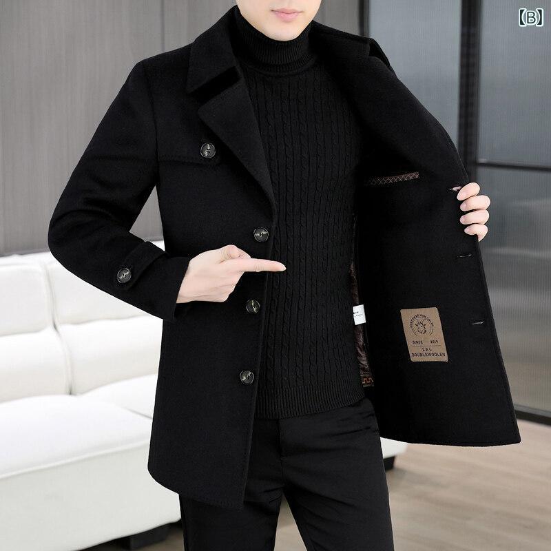 コート メンズ 男性用 中高年 テーラードカラー シングルブレスト ウール メルトン ダブルフェイス 取り外し可能ダウンライナー シンプル レギュラーフィット アウター 春夏 ビジネス オフィス 通勤 グレー ブラック キャメル