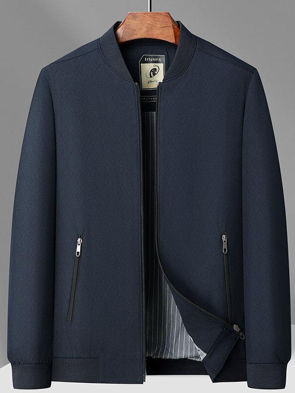 ジャケット ブルゾン メンズ 中高年 紳士服 スタンドカラー ビジネスカジュアル シンプル 無地 春秋 レギュラーフィット ポリエステル 耐久性 デイリーユース