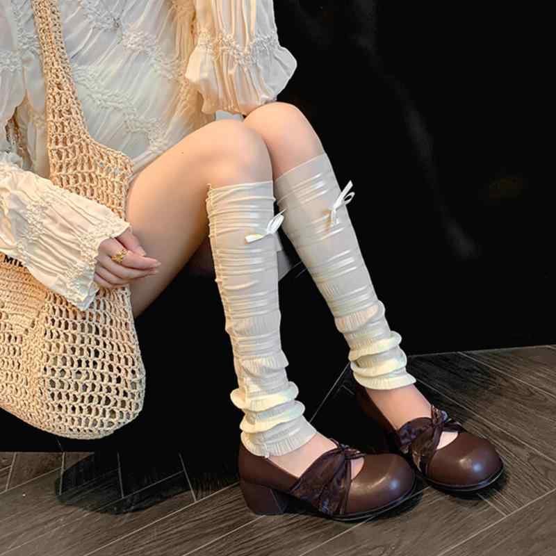 レッグウォーマー レディース 女性用 春夏 薄手 接触冷感 UVカット 日焼け防止 レース リボン メッシュ ミドル丈 くしゅくしゅ ルーズソックス ダンス バレエ 普段使い 摩擦軽減 擦れ防止 ホワイト ブラック ベージュ系