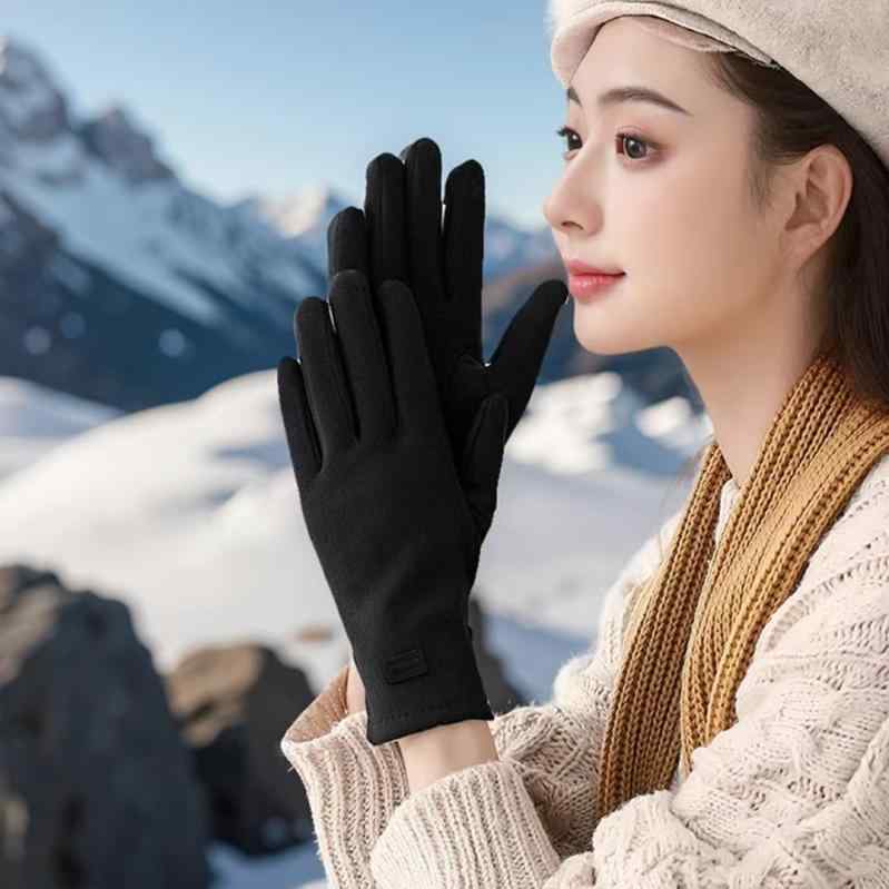 グローブ レディース 女性用 秋冬 防寒 保温 あったか 厚手 裏起毛 デロン ポリエステル 指あり シンプル 電動自転車 バイク サイクリング 通勤 スマホ対応 タッチスクリーン 滑り止め アウトドア(4)