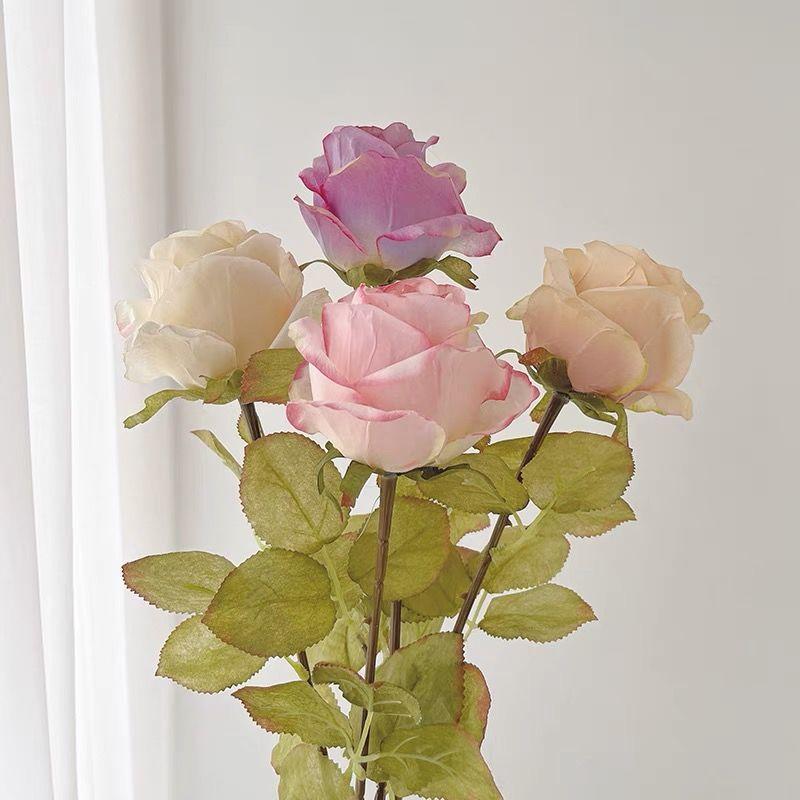 造花 ピンク バラ レトロ アンティーク 焦がし加工 リアル フラワー リビング ダイニング 玄関 テーブル インテリア オブジェ 撮影小物 ディスプレイ