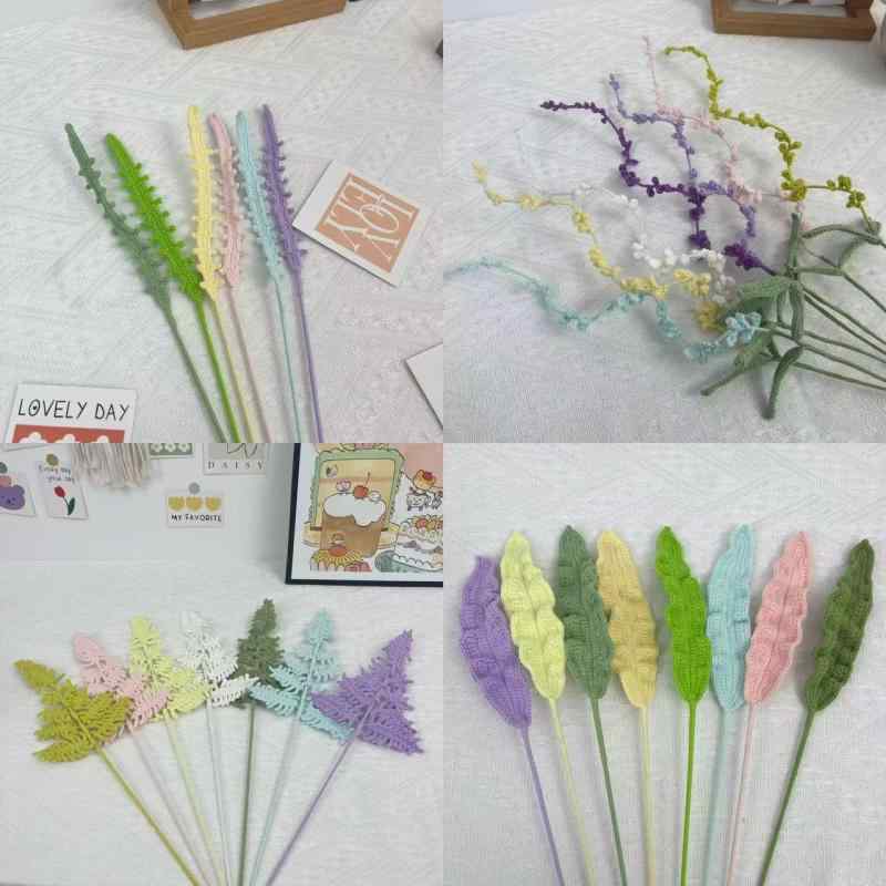 フェイクグリーン かぎ針編み 毛糸手編み ハンドメイド 完成品 モンステラ ユーカリ ラベンダー シダ フィロデンドロン リーフ インテリア装飾 部屋飾り アレンジメント 撮影小物 ウェディング アウトドア