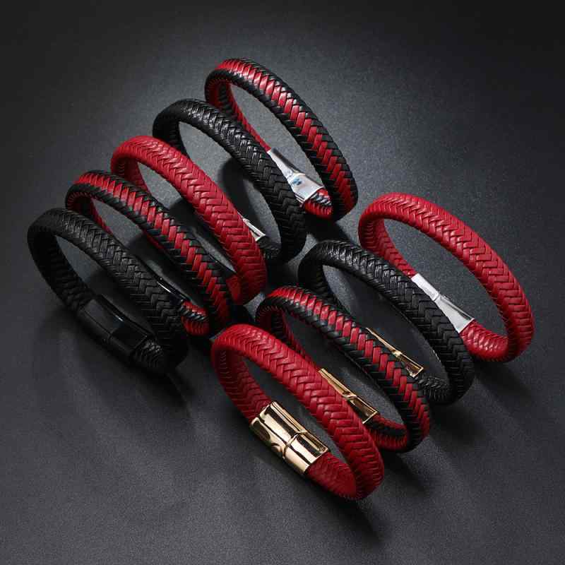 ブレスレット メンズ レザー 編み込み 合金 マグネット式 レトロ シンプル スタイリッシュ 普段使い カ..