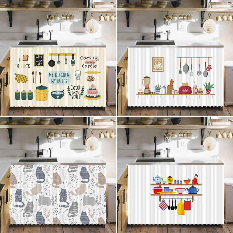 目隠しカーテン キッチン 戸棚 扉 収納棚 カバー のれん 面ファスナー 貼るだけ 穴あけ不要 賃貸 デス..