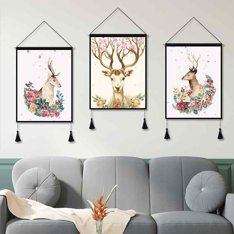 タペストリー 北欧風 インスタ映え 背景布 壁掛け ウォールデコレーション リビング 寝室 書斎 子供部屋 シンプル モダン エルク柄 コットンリネン 装飾 インテリアアート
