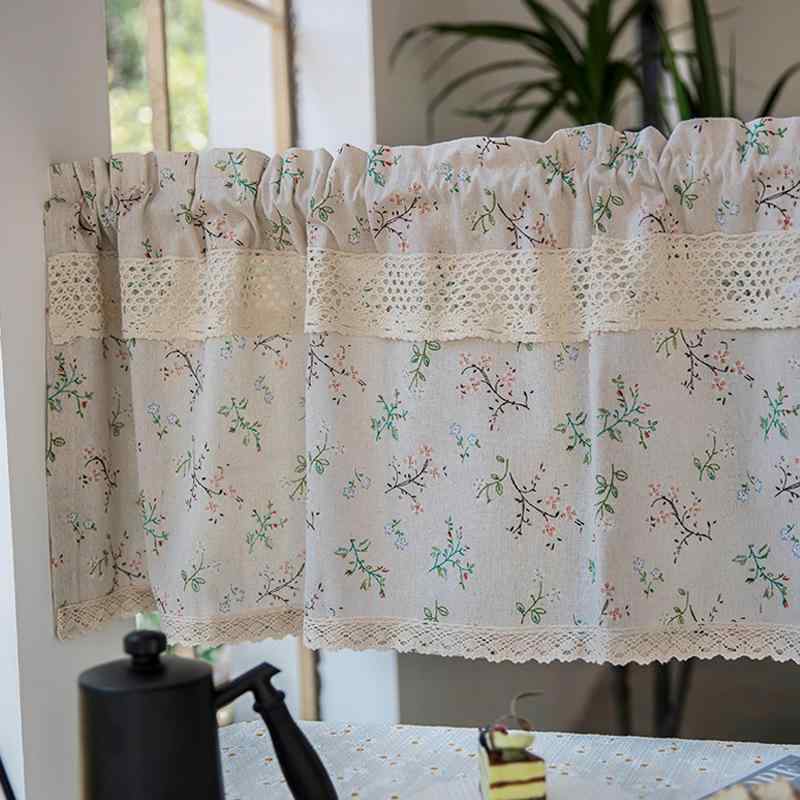 カフェカーテン 和風 綿麻 コットンリネン デイジー 花柄 ナチュラル シンプル カントリー調 キッチン リビング 小窓 目隠し 半遮光 突っ張り棒対応 穴あけ不要