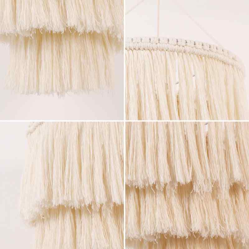 ランプシェード ボヘミアン風 北欧風 手織り 綿ロープ タッセル フリンジ 吊り下げ照明 天井照明 壁掛け 円形 ホワイト おしゃれ かわいい インテリア飾り リビング 寝室 ダイニング 空間演出