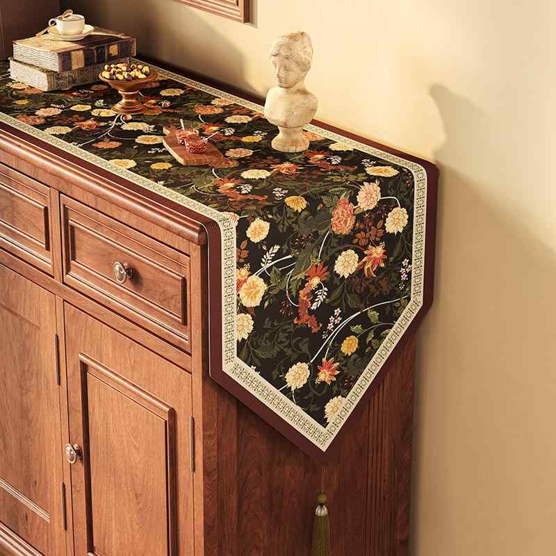 テーブルランナー アメリカン ライトラグジュアリー 高級感 リネン 植物柄 長方形 ダイニングテーブル コーヒーテーブル サイドボード キャビネット テレビボード シューズボックス ファブリック 目隠し カバー インテリア 装飾