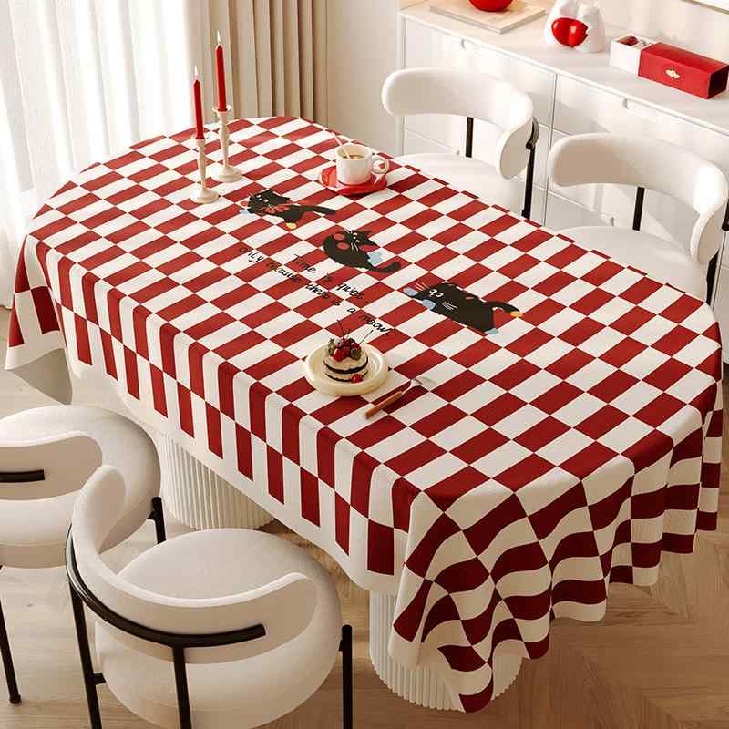 テーブルクロス 新年 お正月 食卓カバー 長方形 赤 レッド リネン 麻 防水 防塵 キャラクター アニマル柄 デコレーション 飾り付け 華やか パーティー 雰囲気作り ダイニング リビング