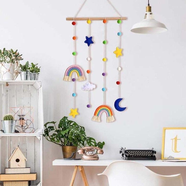 ウォールデコ キッズ 子供 北欧風 ウッドスティック 虹 星 月 雲 ポンポン 写真 フォト ヘアクリップ ..