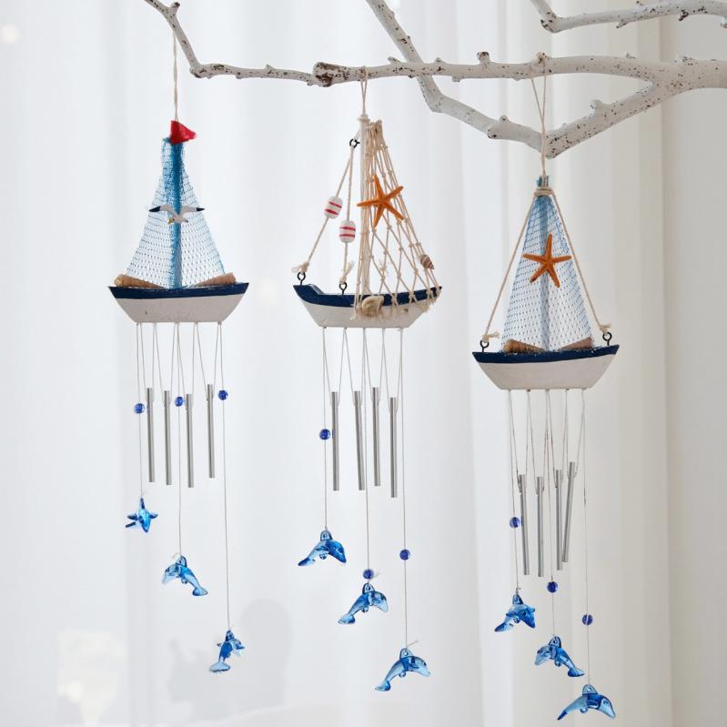 風鈴 地中海スタイル 木製 帆船 ボート ヨット モデル 吊り飾り おしゃれ かわいい インテリア ハンギ..
