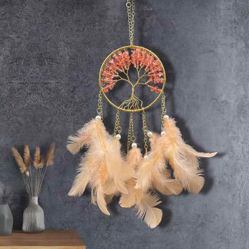 ドリームキャッチャー 生命の樹 壁掛け ウォールデコレーション 車内装飾 吊り下げ 鉄 羽毛 モダン イ..