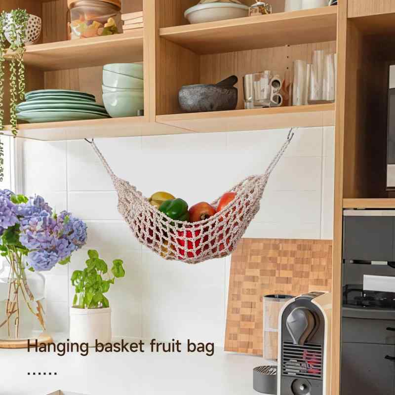 吊り下げネット フルーツ 野菜 収納 バスケット キッチン リビング 壁掛け インテリア マクラメ編み 麻..