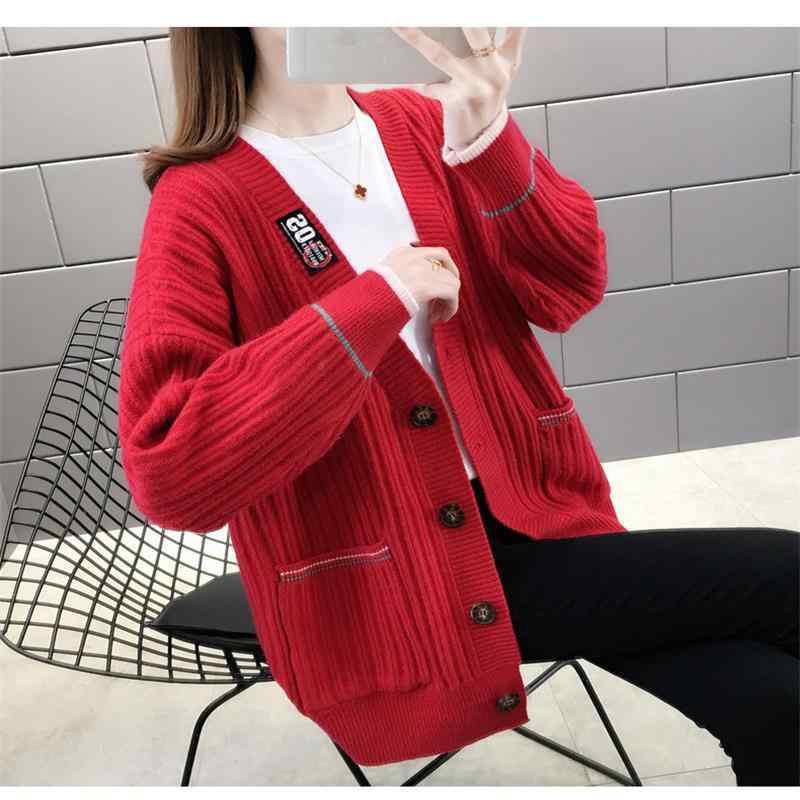 ニット レディース カーディガン ゆったり Vネック 長袖 アクリル 秋冬 韓国 着回し エレガント フェミ..