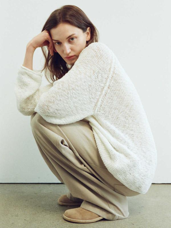 ニット レディース 春夏 オーバーサイズ クルーネック 長袖 透かし編み 薄手 プルオーバー トップス 綿..