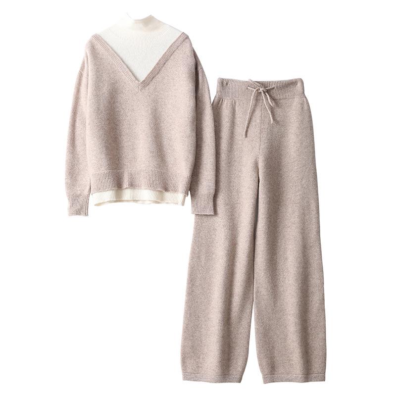 ニットセットアップ レディース 秋冬 ウール混 厚手 タートルネック 長袖 セーター トップス ゆったり ..