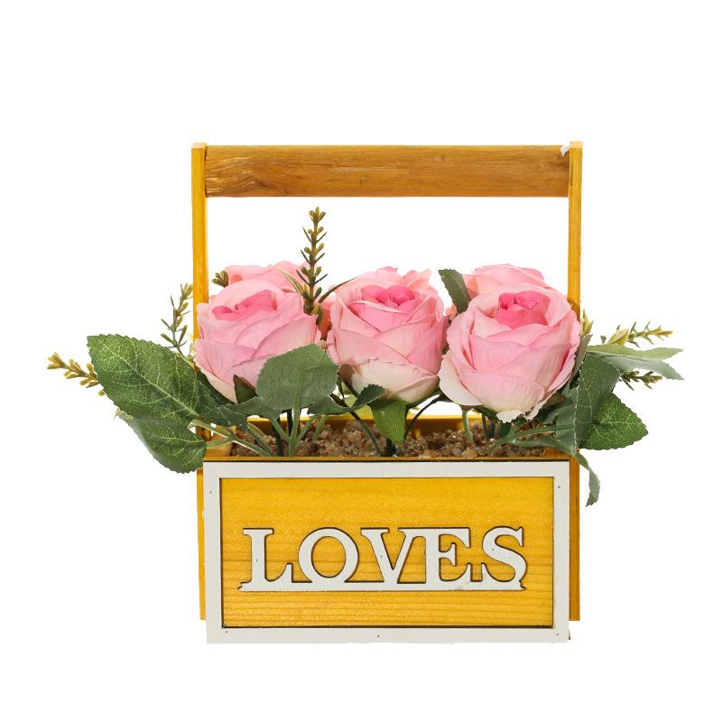 造花 鉢植え ミニローズ バラ カゴアレンジメント フラワー インテリア オブジェ ホームデコレーション 玄関 リビング 卓上飾り かわいい レッド ピンク ホワイト オレンジ パープル