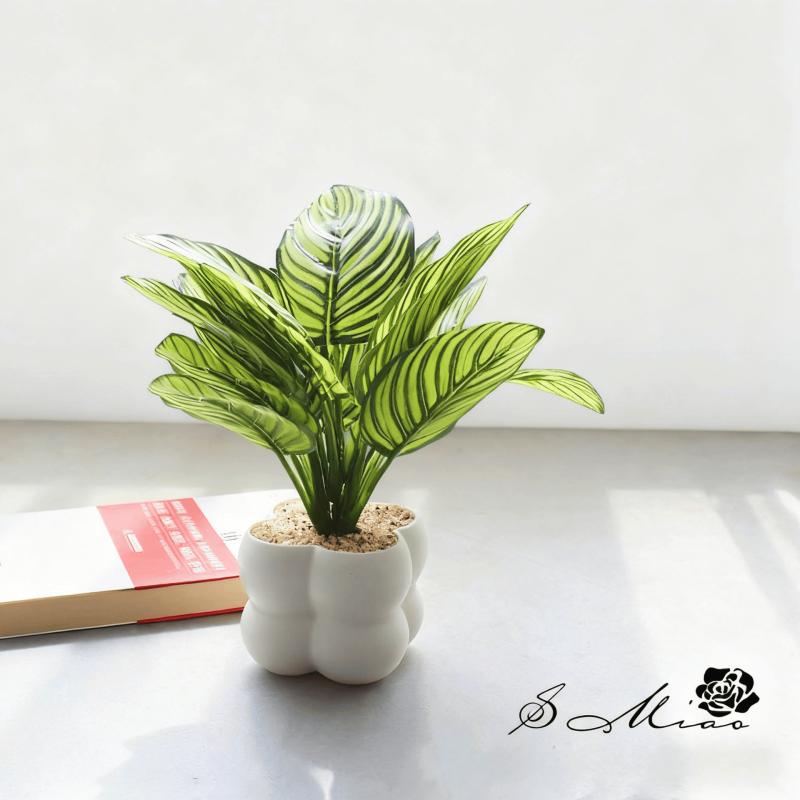 人工観葉植物 ミニ フェイクグリーン 造花 鉢植え 卓上 盆栽風 リーフ グリーン おしゃれ置物 インテリア雑貨 リビング 玄関 オフィス飾り ホームデコレーション 癒し