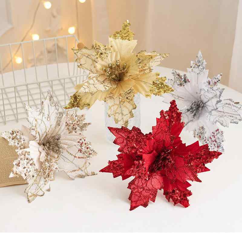 クリスマス オーナメント ゴールド レッド ホワイト シャンパン ベリー 造花 フェイクフラワー スパン..