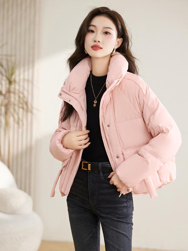 ダウンジャケット レディース 秋冬 韓国ファッション 無地 スタンドカラー ハイネック 防風 厚手 あったか 保温 ショート丈 アウター ゆったり 通勤 きれいめ ダックダウン(4)