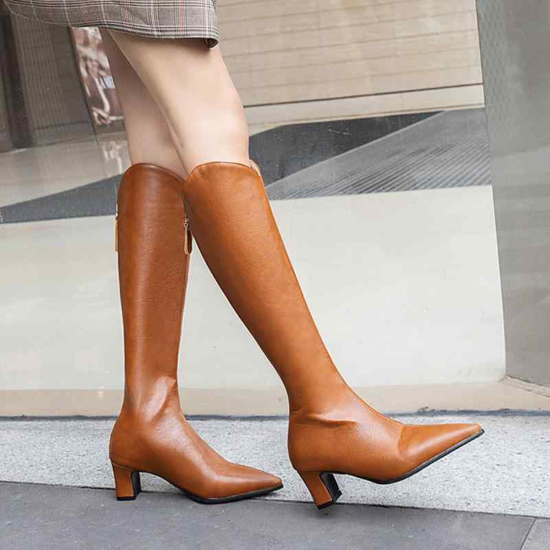 ブーツ レディース 秋冬 騎士ブーツ ロングブーツ ポインテッドトゥ チャンキーヒール 太ヒール ミドル..