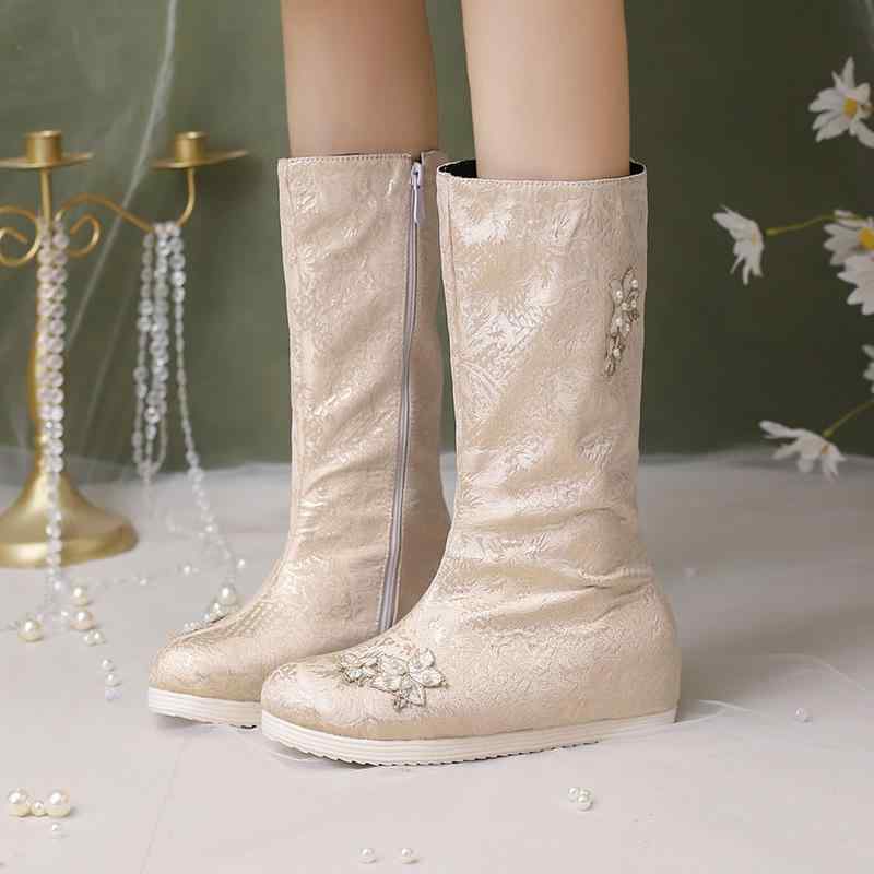 ブーツ レディース 中国風 エスニック チャイナ風 レトロモダン 刺繍 花柄 エレガント ミドル丈 ラウン..