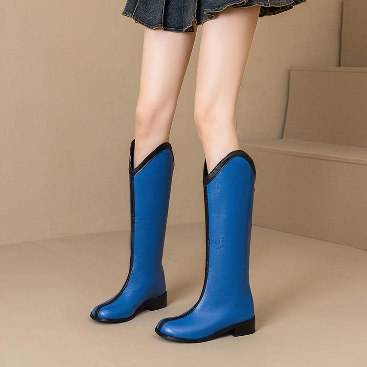 ブーツ レディース 秋冬 切り替え ロング丈 ラウンドトゥ プルオン 大きいサイズ トレンド モード 大人 歩きやすい 通勤 お出かけ 上品..