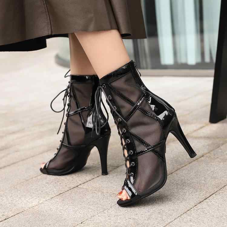 サンダルブーツ レディース 春夏 欧米風 オープントゥ ピープレトゥ クロスストラップ 編み上げ エナメ..