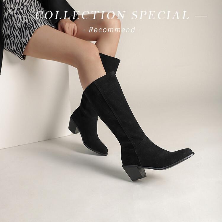 ファッションロングブーツ レディース 女性用 秋冬 シンプル 無地 ポインテッドトゥ ミドルヒール チャ..