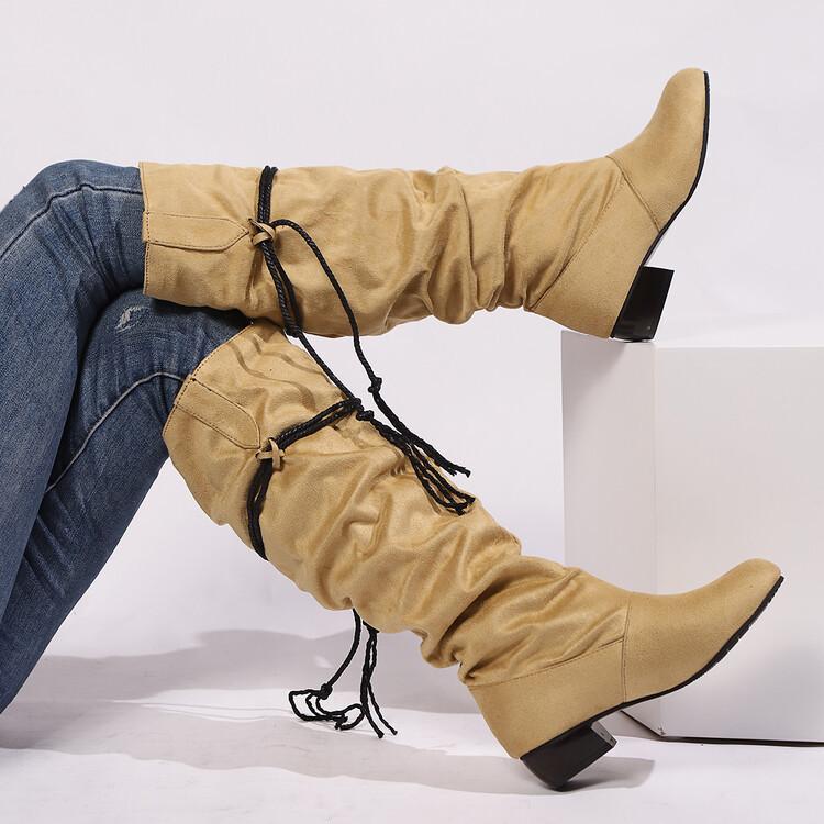 ブーツ レディース ロングブーツ ニーハイブーツ ローヒール フラットヒール 太ヒール チャンキーヒー..