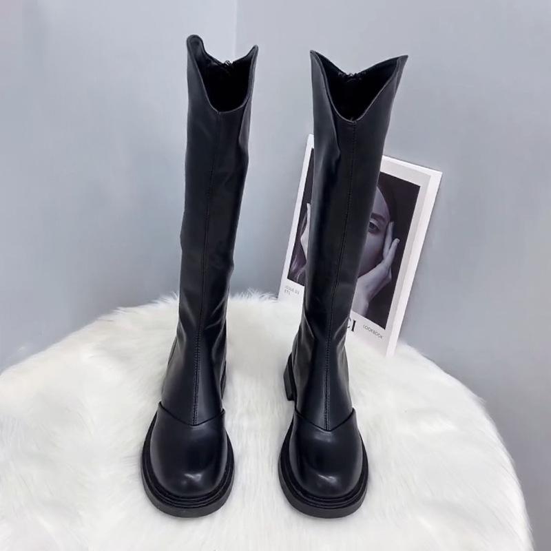 ブーツ レディース ジョッキーブーツ Vカット 美脚 細見え スリムフィット 低身長対応 ストレッチ フェ..