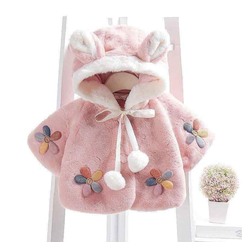 ベビーポンチョ 女の子 乳幼児 0-4歳 秋冬 厚手 防風 もこもこ ファー ボア フード付き 前開き ボタン ..