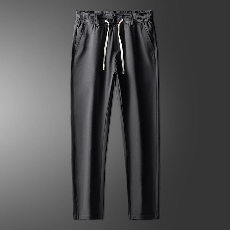 パンツ メンズ 接触冷感 薄手 ストレッチ ストレート ハイウエスト ロングパンツ 中高年向け ビジネス カジュアル スラックス 長ズボン イージーケア 吸湿速乾 ポリエステル ブラック グレー