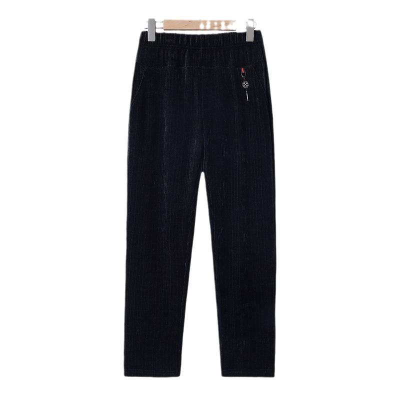 パンツ レディース ママ向け シェニール 裏起毛 厚手 保温 防寒 カジュアル ストレート ウエストゴム ゆったり 長ズボン ボトムス 秋冬 春 ブラック ワインレッド ネイビー