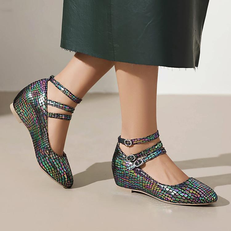 パンプス レディース 女性用 欧米風 ラウンドトゥ 浅履き 幾何学模様 シャイニー ラインストーン ウェ..