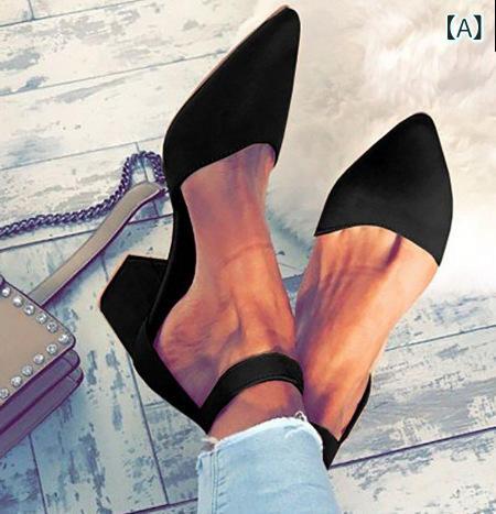 サンダル レディース 女性用 太ヒール チャンキーヒール ポインテッドトゥ バックル ミドルヒール スエ..
