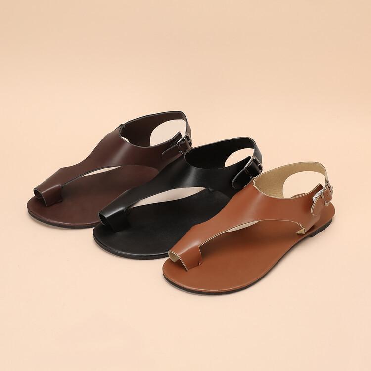 サンダル 大人 春夏 フラットソール ペタンコ トゥリング 指挟み PUレザー 合皮 スクエアバックル メタ..