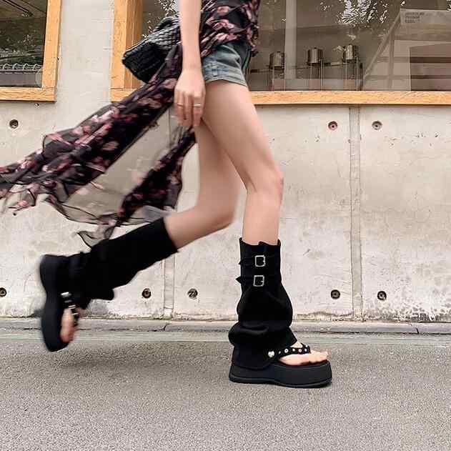 サンダルブーツ レディース ハイカット トング 厚底 クシュクシュ 2WAY ウェッジソール ハイヒール プ..