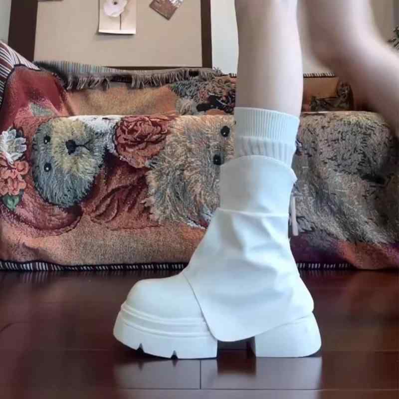 厚底タイプショートブーツ レディース 白 ホワイト アイボリー フレンチ ブリティッシュスタイル カジ..