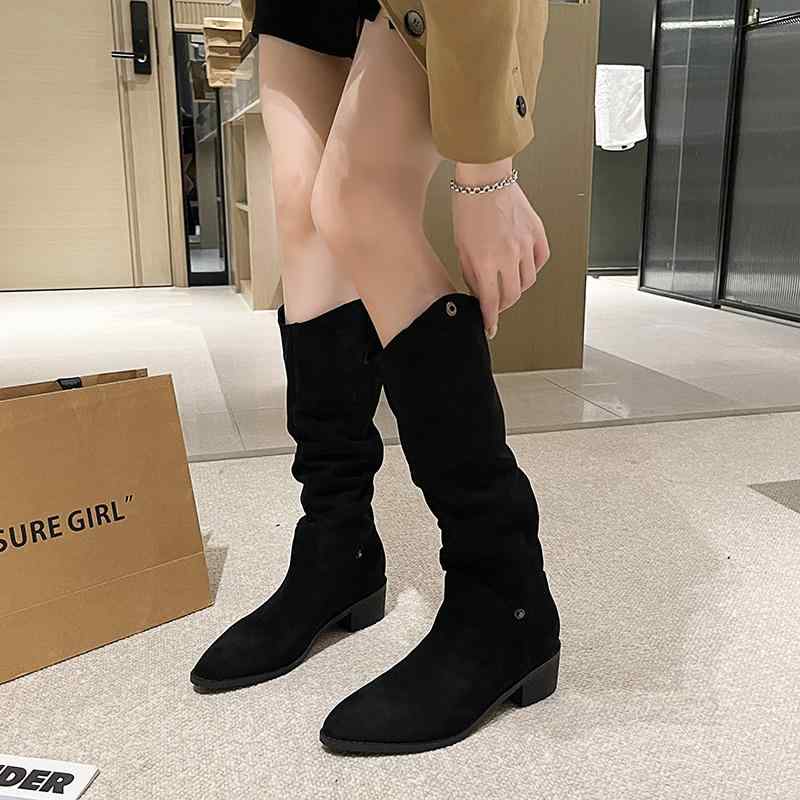 ブーツ レディース ライダーブーツ レトロ ミドル丈 ルーズブーツ くしゅくしゅ スエード ポインテッド..