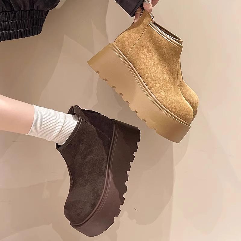 ブーツ レディース スエード 厚底 プラットフォーム ブーツ ショートブーツ 低身長向け 身長アップ ス..