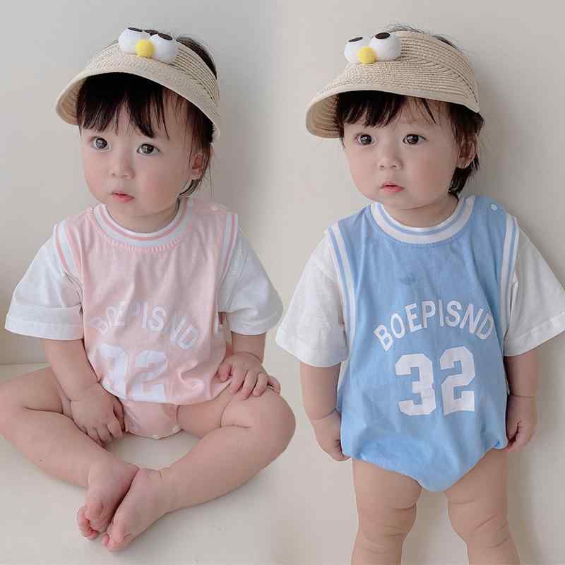 ロンパース ベビー 男女兼用 バスケットボール柄 半袖 スポーツウェア 夏用 薄手 コットン 普段使い 三角型 赤ちゃん服 カバーオール