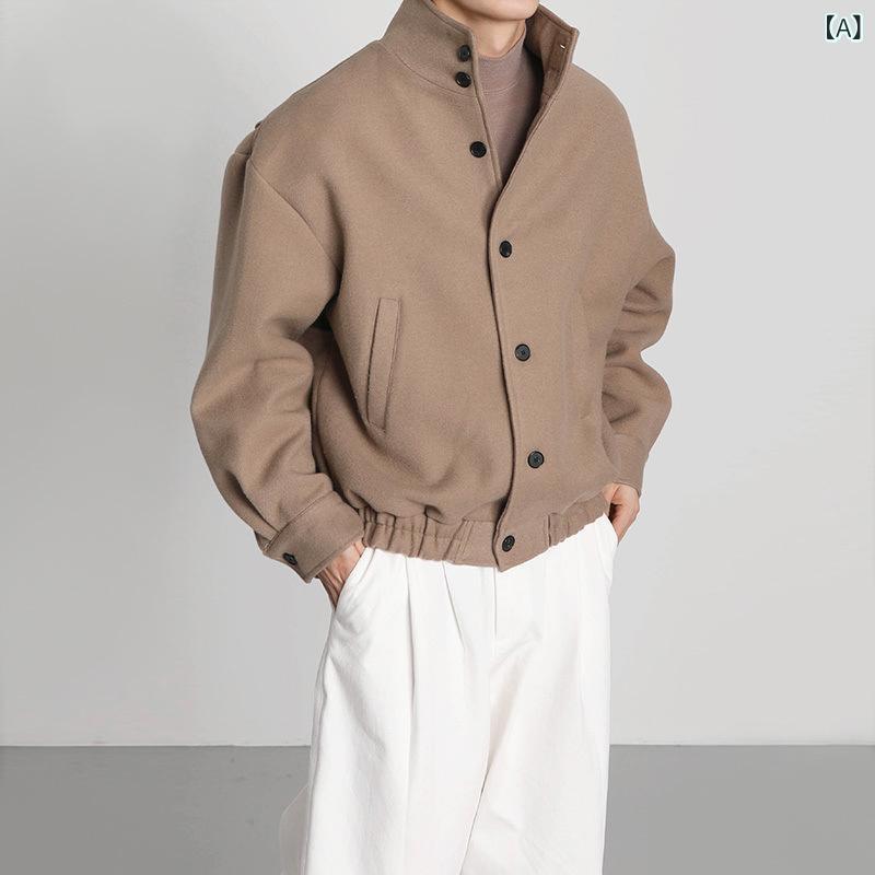 ジャケット メンズ 春秋 韓国 ブリティッシュ ワークジャケット ブルゾン スタンドカラー 襟付き 個性的 薄手 スリムフィット トレンド おしゃれ カジュアル カーキ ブラック