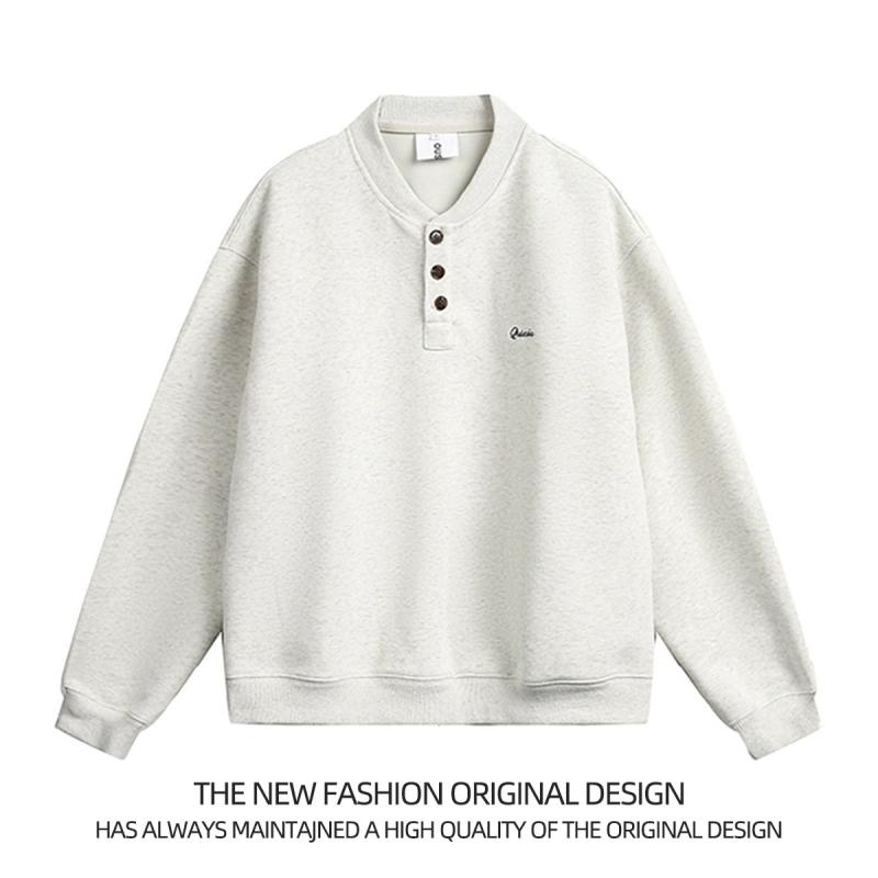 スウェット メンズ 男性用 ヘンリーネック ヘビーウェイト 刺繍 ルーズフィット プルオーバー カジュアル アメリカンスタイル ゆったり 無地 長袖 トップス 綿混 ポリエステル混紡 春夏 デイリーユース 普段使い