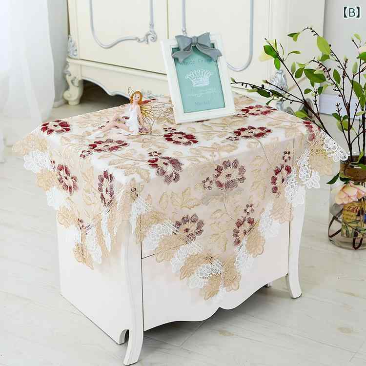テーブルクロス レース刺繍 透かし彫り フラワー 花柄 長方形 円形 ダイニングテーブル コーヒー ベッドサイド テレビ台 マルチカバー 目隠しカバー 春夏 モダン シンプル インテリア雑貨 コーヒー レッド ピンク