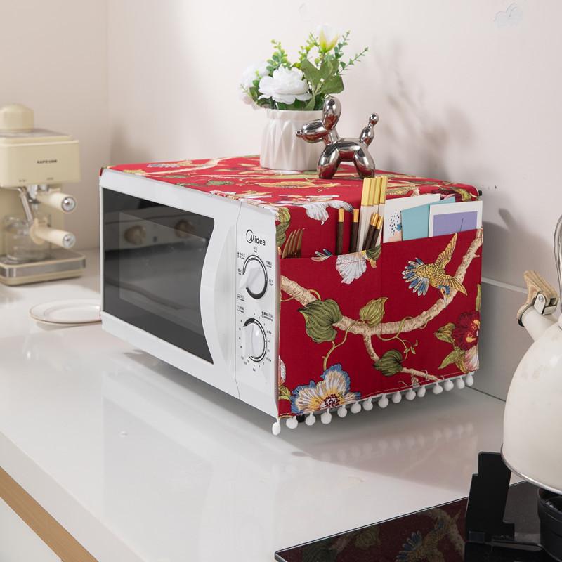 電子レンジ オーブン用 防塵カバー ポリエステル 綿 混紡 布製 トップカバー プリント柄 幾何学柄 格子..