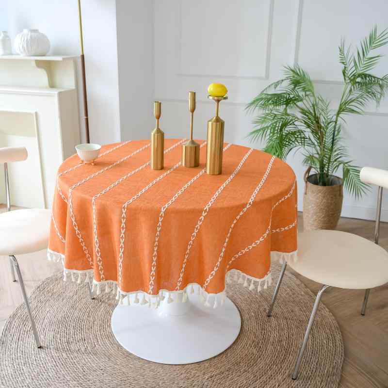 テーブルクロス アメリカンカントリー 長方形 ハロウィン 綿麻 コットンリネン ファブリック ジャカード織り ストライプ柄 防汚 滑り止め 通気性 耐熱 断熱 食卓カバー ダイニング リビング おしゃれ インテリア オレンジ