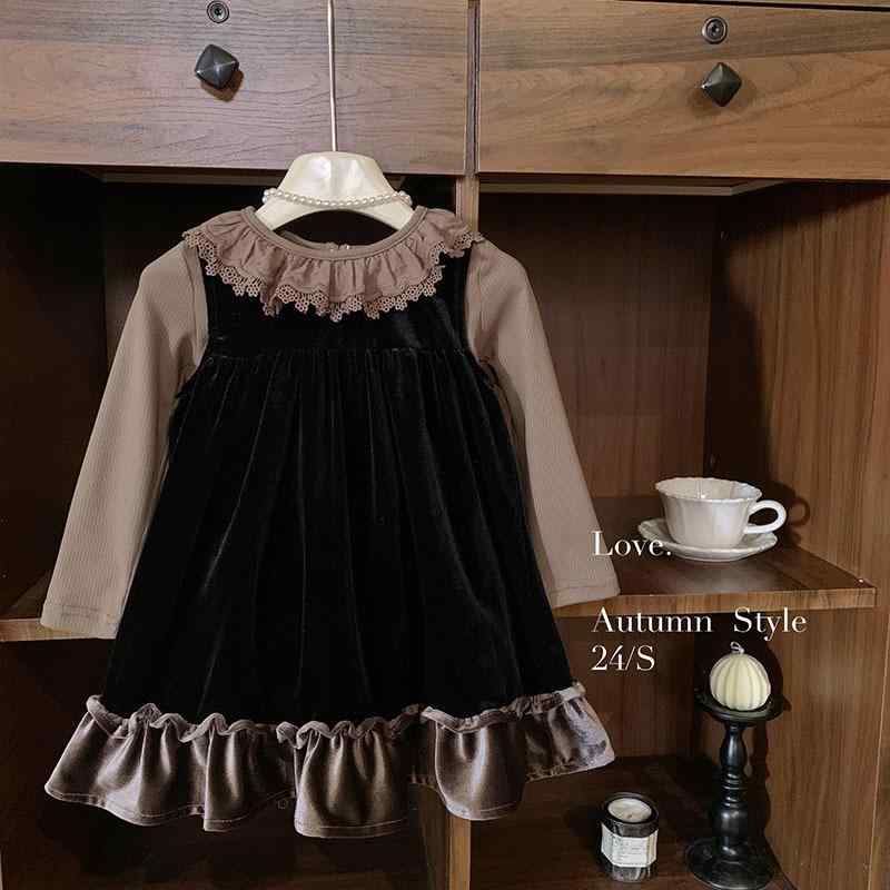 セットアップ 女の子 女の子 キッズ ベルベット ベロア ジャンパースカート サロペットワンピース 長袖トップス 綿混 上品 カジュアル かわいい 韓国 普段使い お出かけ 秋冬